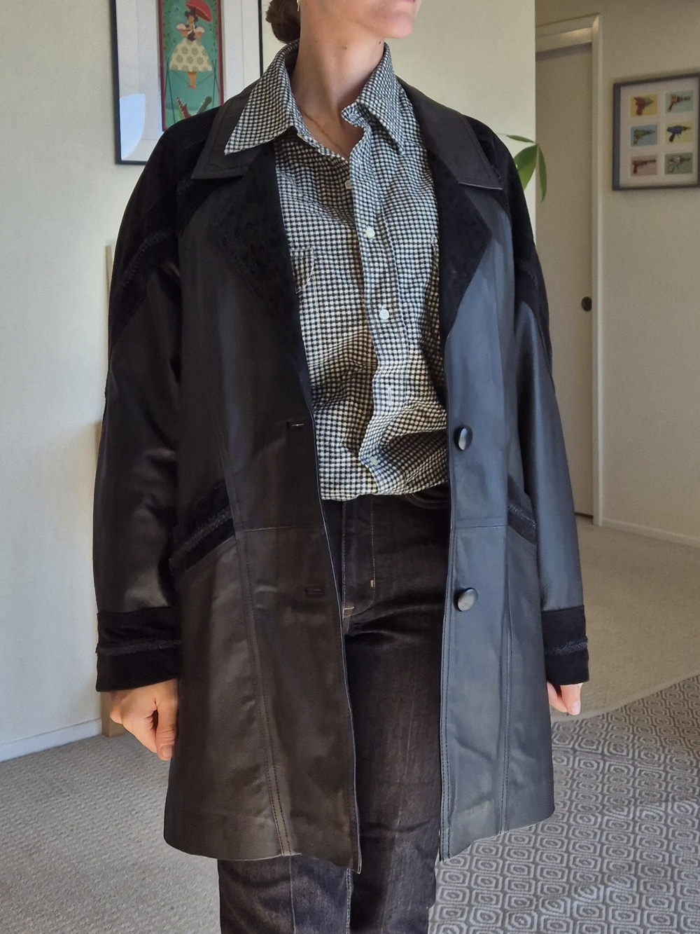 Vintage 100% Leather Western Oversized Jacket – Black – Size M